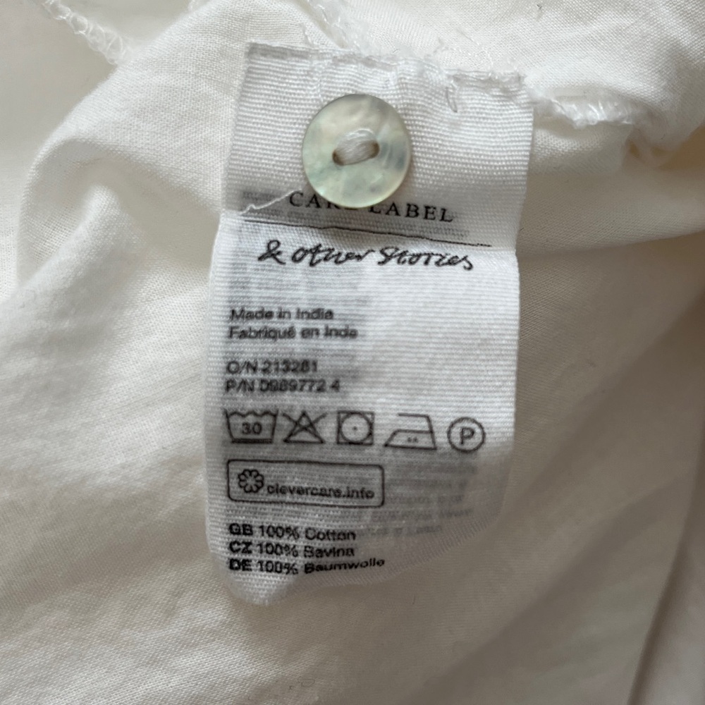 & Other Stories Tiered Cotton Fully Lined Puff Sleeve Shirtdress Mini Dress XS - Picture 7 of 13